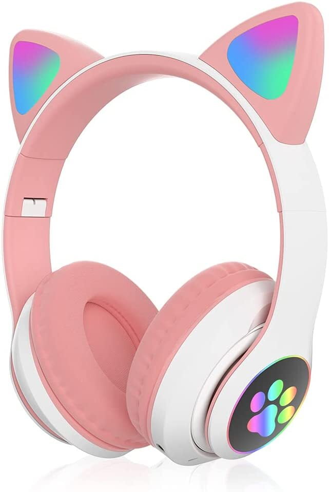Audífonos Inalámbricos Bluetooth 5.0 de Diadema Plegable con Orejas de Gato con Luz LED