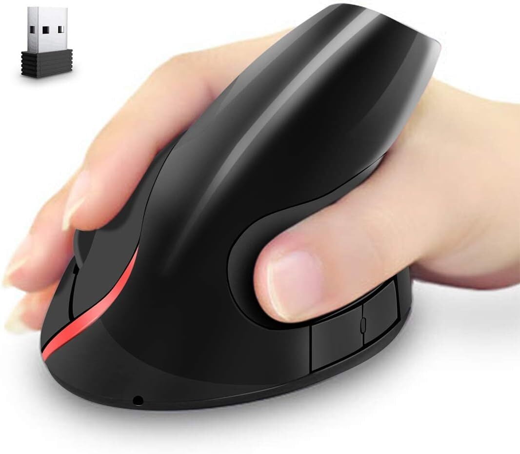 2.4 GHz WiFi Ratón Inalámbrico Ergonómico Recargable 5 Botones USB Mouse Óptico Forma Vertical Wireless Protege el Brazo para Mac y Windows