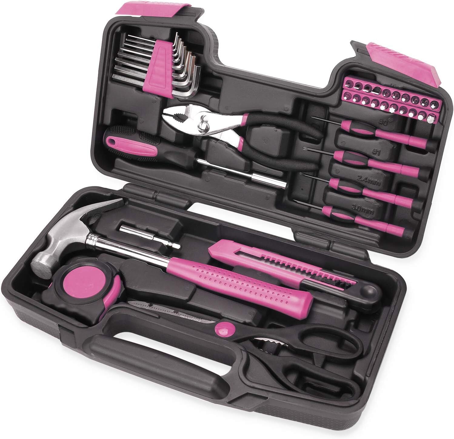 Kit de herramientas multiusos para el hogar, 40 piezas, color rosa para mujer