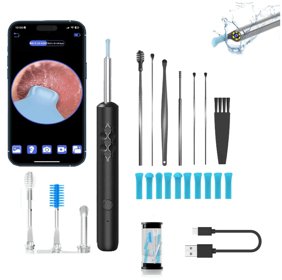 LGQSETSAIL Eliminación de Cera del Oído, Limpiador de Oídos, Otoscopio，Inalámbrico con Luz,Cámara con 1080P, Kit de Limpieza de Oídos para iPhone ISO y Android